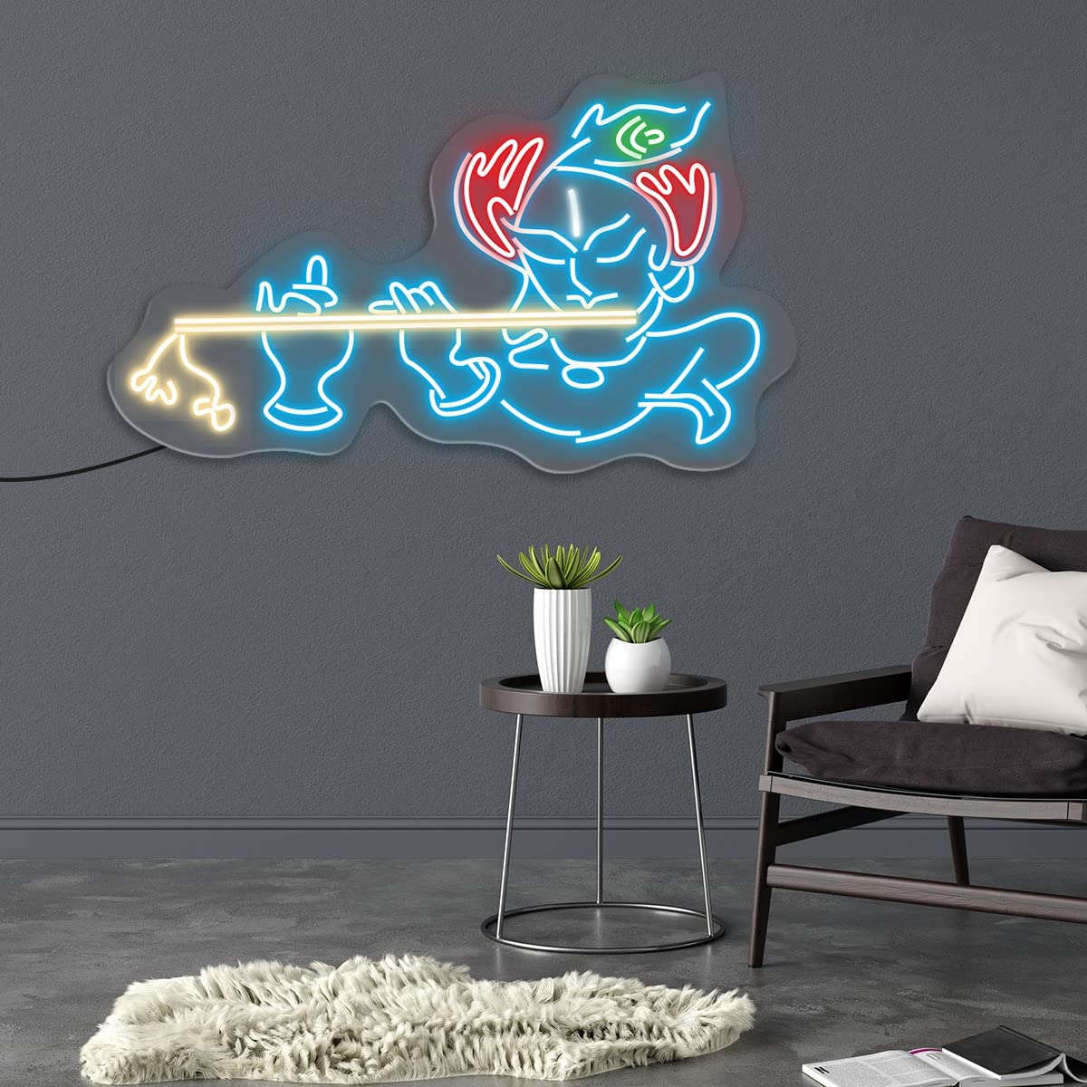 Lord Krishna Led Neon Light Sign Wall Decor | Wall Decor | Customized Led Neon Light Sign | Custom Led Neon Sign | Gifting Items | Krishna Neon Light Sign (24 by 12 Inches) Neonsignsindia