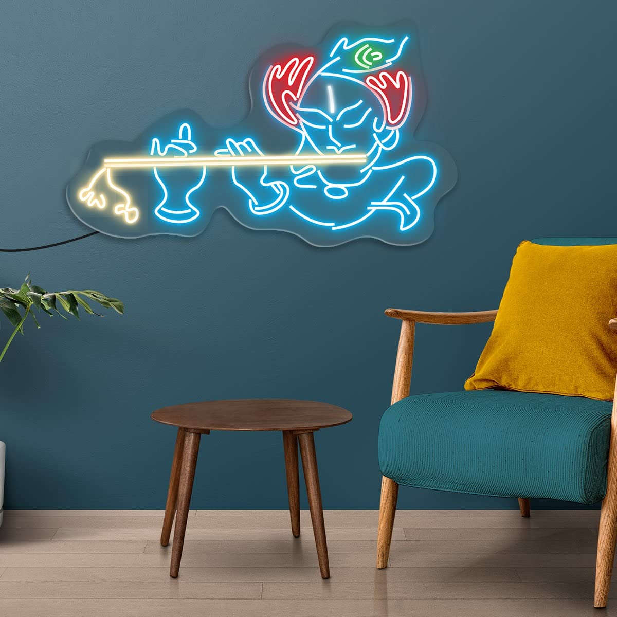 Lord Krishna Led Neon Light Sign Wall Decor | Wall Decor | Customized Led Neon Light Sign | Custom Led Neon Sign | Gifting Items | Krishna Neon Light Sign (24 by 12 Inches) Neonsignsindia