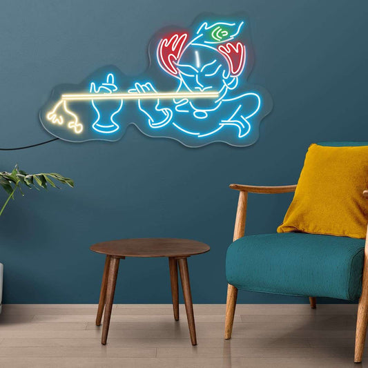 Lord Krishna Led Neon Light Sign Wall Decor | Wall Decor | Customized Led Neon Light Sign | Custom Led Neon Sign | Gifting Items | Krishna Neon Light Sign (24 by 12 Inches) Neonsignsindia