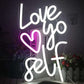 Love Yoself Neon Sign White Pink LED Neon Lights for Wall Decor Neon Light Signs for Bedroom Home Living Room ,Birthday Party Gifts, Game Room, Led Light for Christmas Decorations(12x18inches) Neonsignsindia