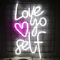 Love Yoself Neon Sign White Pink LED Neon Lights for Wall Decor Neon Light Signs for Bedroom Home Living Room ,Birthday Party Gifts, Game Room, Led Light for Christmas Decorations(12x18inches) Neonsignsindia