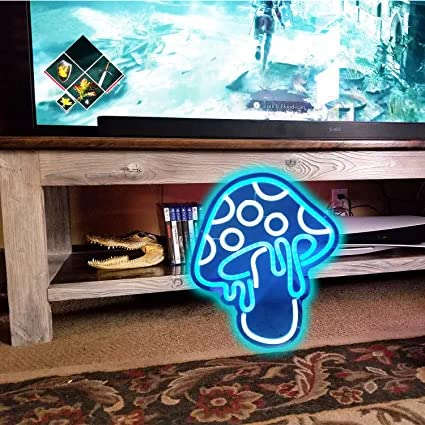Mushroom Neon Sign Led Light Cute Neon Mushroom Sign Night Light 3D Wall Art Mushroom Neon Signs for Wall Decor Game Room Bedroom Home Decor for Children Kids Girl (Ice Blue)(12x16inches) Neonsignsindia