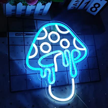 Mushroom Neon Sign Led Light Cute Neon Mushroom Sign Night Light 3D Wall Art Mushroom Neon Signs for Wall Decor Game Room Bedroom Home Decor for Children Kids Girl (Ice Blue)(12x16inches) Neonsignsindia