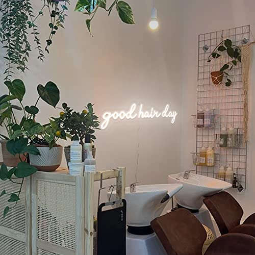 Neon Good Hair Day LED Neon Sign for Hair Salon Wall Decor,Hair Salon Sign for Business,Store Wall Decoration,Handmade Hair Sign Gift,Hair Salon Decor (25 * 7.4inches(63.5 * 19cm), Warm White) Neonsignsindia