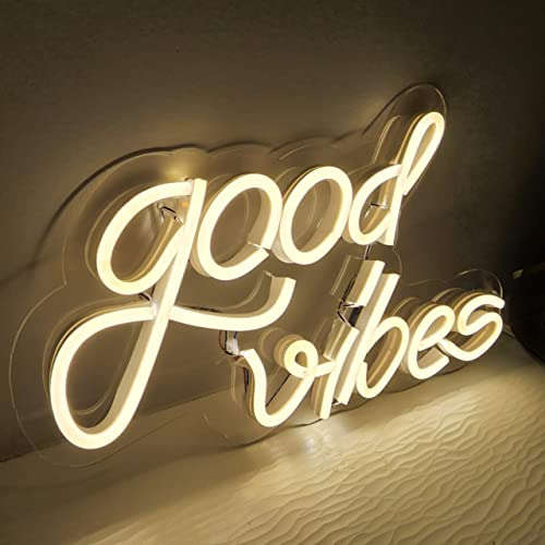 NEON SIGNS INDIA Good Vibes led Light for Home Decorative Sign Wall / Decor for Wedding Party Kids Room /Living Room House/ Bar/ Pub/ Hotel/ Restaurant (6"x9") (Warm White) Neonsignsindia