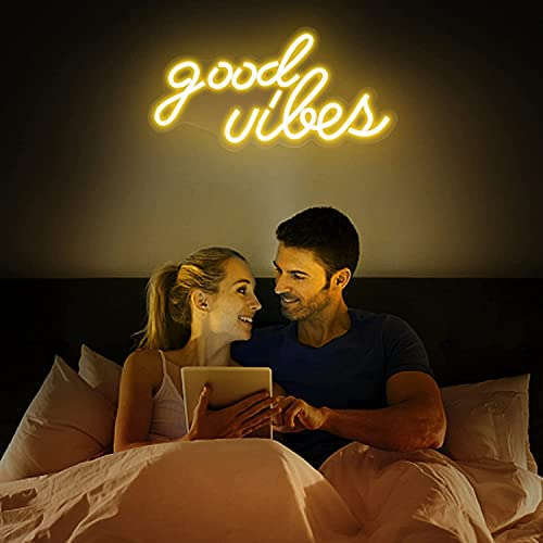 NEON SIGNS INDIA Good Vibes led Light for Home Decorative Sign Wall / Decor for Wedding Party Kids Room /Living Room House/ Bar/ Pub/ Hotel/ Restaurant (Warm White) Neonsignsindia