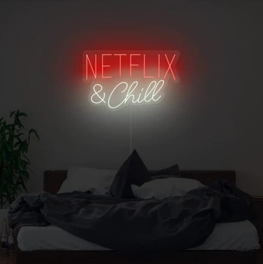 Nettflix and chill Neon Signs, Colorful Neon  and Inspiring Neon Signs for Bedroom, Living Room, Kitchen, Bathroom, Wall Decor, 10x18 Inches | Neon Signs India — Image 1