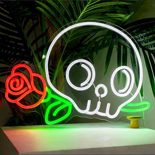 Skull Neon Signs Skeleton Flower Neon Light LED Neon Light Sign Ghost Wall Night Lights Cool Neon Sign Decor for Room Bedroom Bar Christmas Halloween Birthday Party | Neon Signs India — Image 1