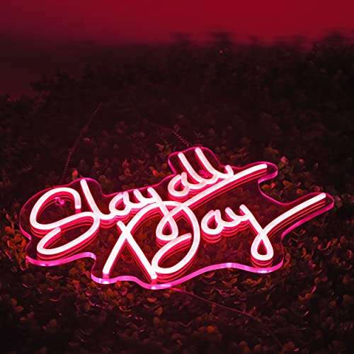Slay All Day Neon Sign for Wall Décor(17X13inches,Pink) Neonsignsindia