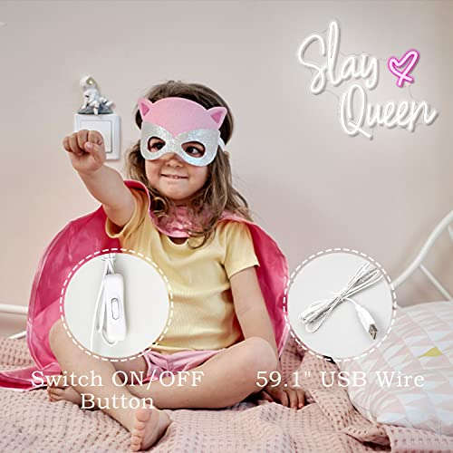 Slay Queen Neon Sign White Pink LED Neon Light Up Signs for Wall Decor for Bedroom Preppy Girl Aesthetic Room Dorm Decor Y2k Party Gifts Neonsignsindia