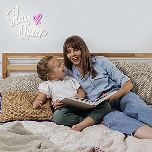 Slay Queen Neon Sign White Pink LED Neon Light Up Signs for Wall Decor for Bedroom Preppy Girl Aesthetic Room Dorm Decor Y2k Party Gifts Neonsignsindia