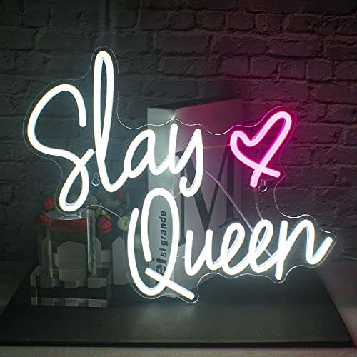 Slay Queen Neon Sign White Pink LED Neon Light Up Signs for Wall Decor for Bedroom Preppy Girl Aesthetic Room Dorm Decor Y2k Party Gifts Neonsignsindia