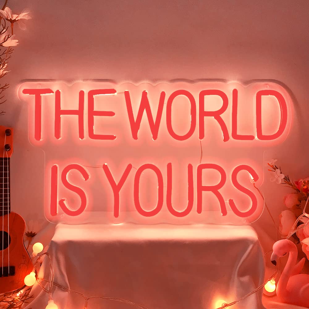 The World is Yours Neon Sign for Wall Decor, Red The World Is Yours LED Light Up Sign for Bedroom, Gaming Room, Gifts for Birthday Graduation Scarface Lovers 17"x9" by DIVATLA Neonsignsindia