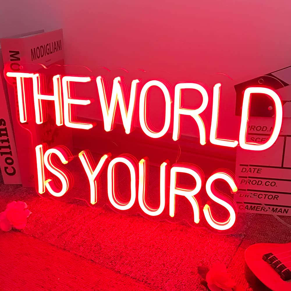 The World is Yours Neon Sign for Wall Decor, Red The World Is Yours LED Light Up Sign for Bedroom, Gaming Room, Gifts for Birthday Graduation Scarface Lovers 17"x9" by DIVATLA Neonsignsindia