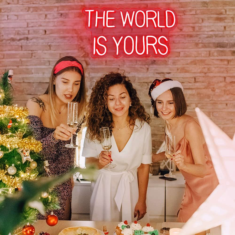 The World is Yours Neon Sign for Wall Decor, Red The World Is Yours LED Light Up Sign for Bedroom, Gaming Room, Gifts for Birthday Graduation Scarface Lovers 17"x9" by DIVATLA Neonsignsindia