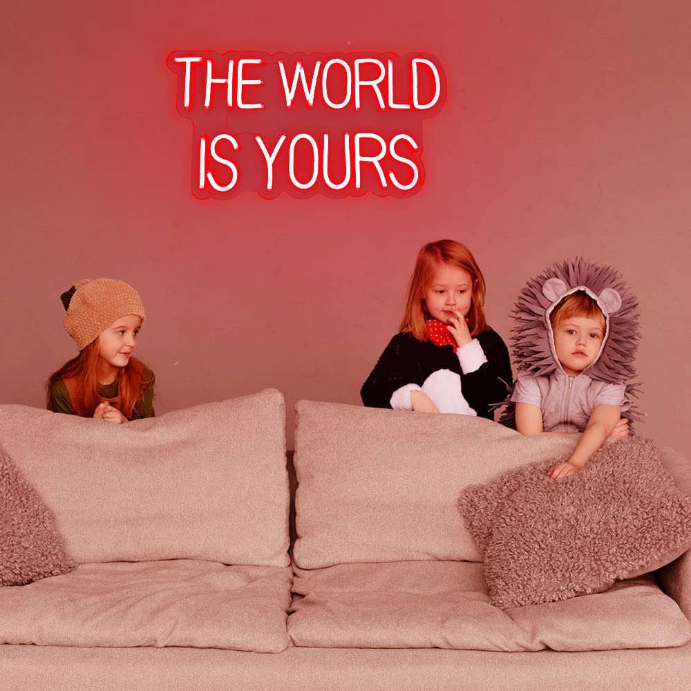The World is Yours Neon Sign for Wall Decor, Red The World Is Yours LED Light Up Sign for Bedroom, Gaming Room, Gifts for Birthday Graduation Scarface Lovers 17"x9" by DIVATLA Neonsignsindia