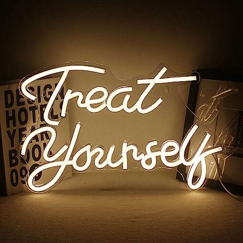 Treat Yourself Neon Sign LED Signs Word Neon Lights for Bedroom Happy LED Neon Sign for Wall Decor Wedding Decoration Birthday Party Girls Bedroom Wall Decor Neonsignsindia