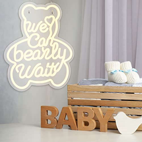 We Can Bearly Wait Neon Sign (Bear Shape) 12x14 inches Neonsignsindia