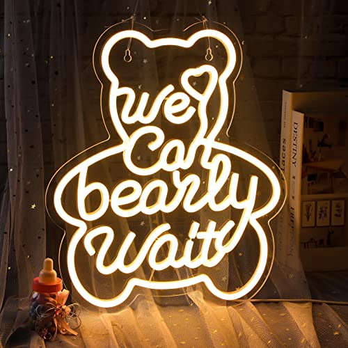 We Can Bearly Wait Neon Sign (Bear Shape) 12x14 inches Neonsignsindia