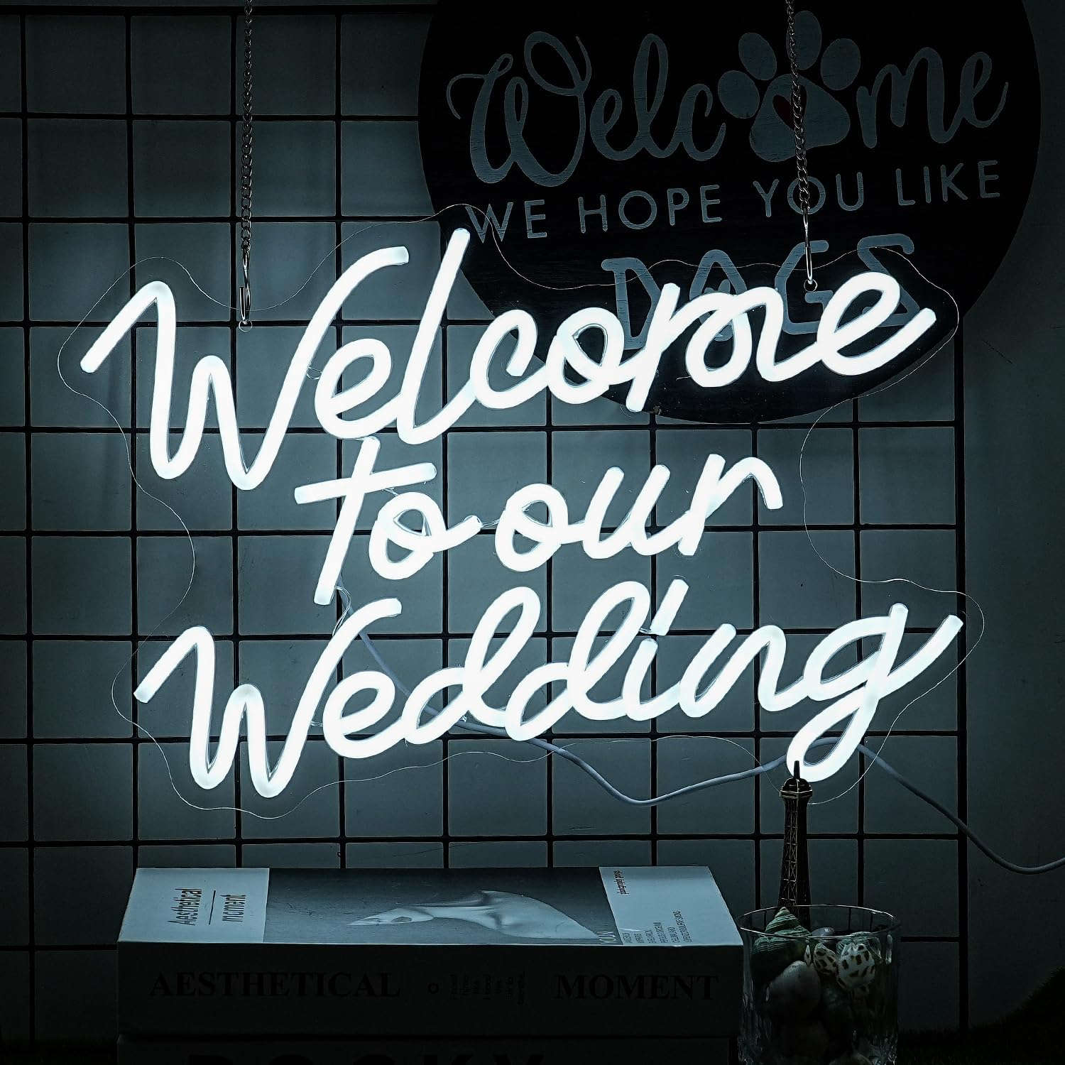 Welcome To Our Wedding Neon Sign Wedding Neon Sign Romantic White Letter Neon Light Sign for Wall Decor Dimmable Words LED Neon Wedding Party Valentines Day Girlfriend Neonsignsindia