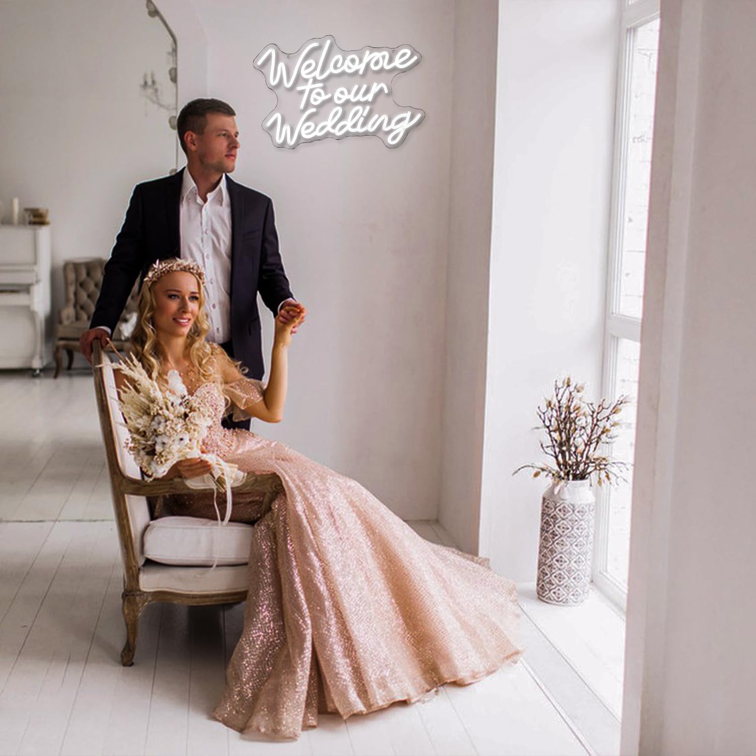 Welcome To Our Wedding Neon Sign Wedding Neon Sign Romantic White Letter Neon Light Sign for Wall Decor Dimmable Words LED Neon Wedding Party Valentines Day Girlfriend Neonsignsindia