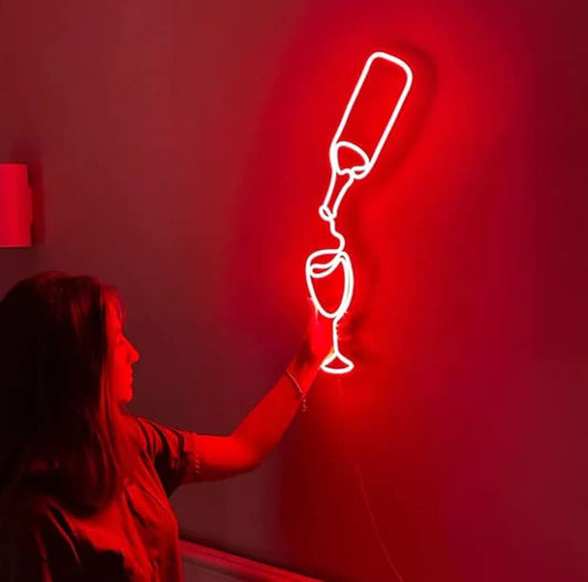 Wine and glass Neon Sign 8x18 Inches - Neonsignsindia