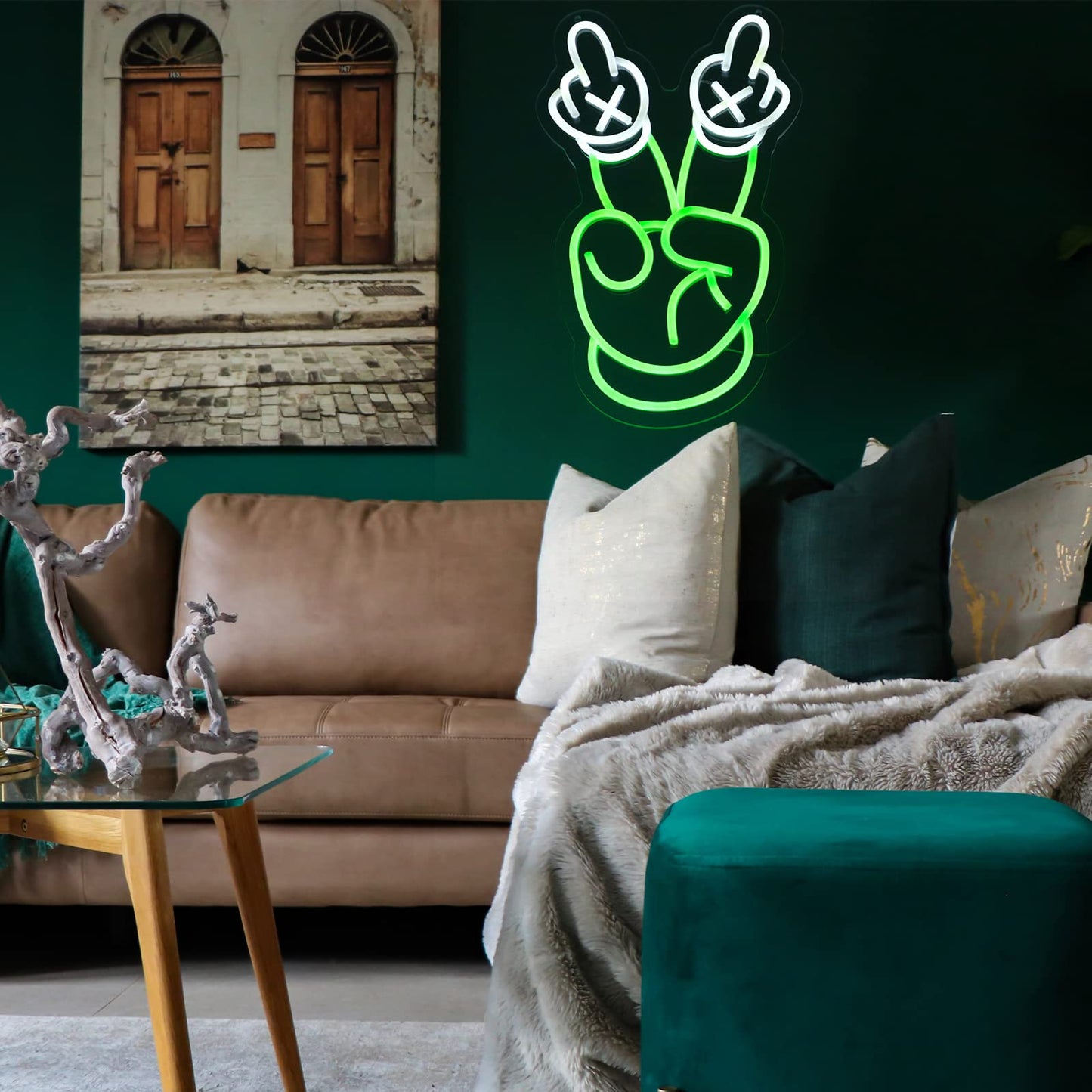 Yeah Neon Sign Green and White Neon Light Victory Gesture LED Dimmable Neon Signs for Wall Bar Store Light Up Sign for Bedroom Party Pub Game Zone Decoration Neonsignsindia