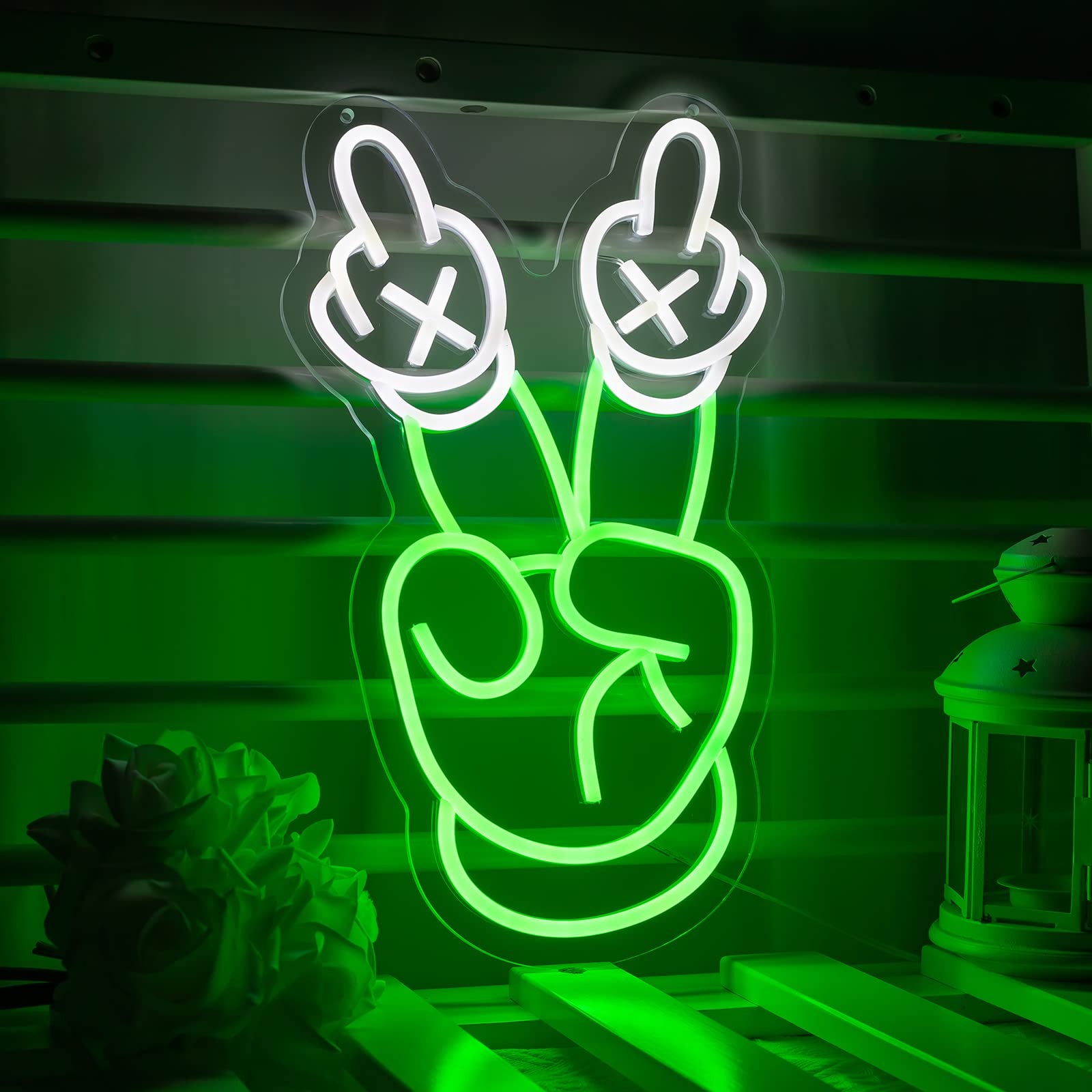 Yeah Neon Sign Green and White Neon Light Victory Gesture LED Dimmable Neon Signs for Wall Bar Store Light Up Sign for Bedroom Party Pub Game Zone Decoration Neonsignsindia